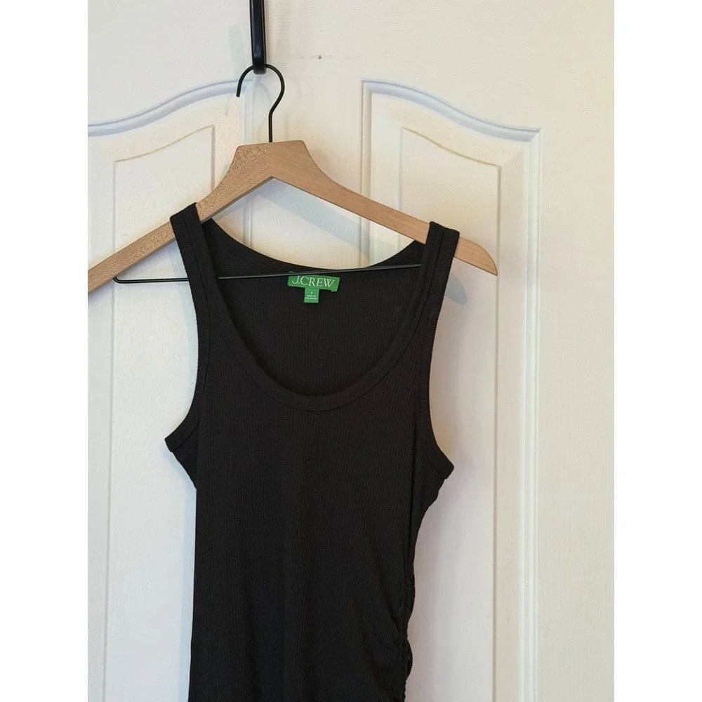 J.Crew | Ruched‎ Midi Tank Dress in Vintage Rib S Black Side Slit Ruched BP250